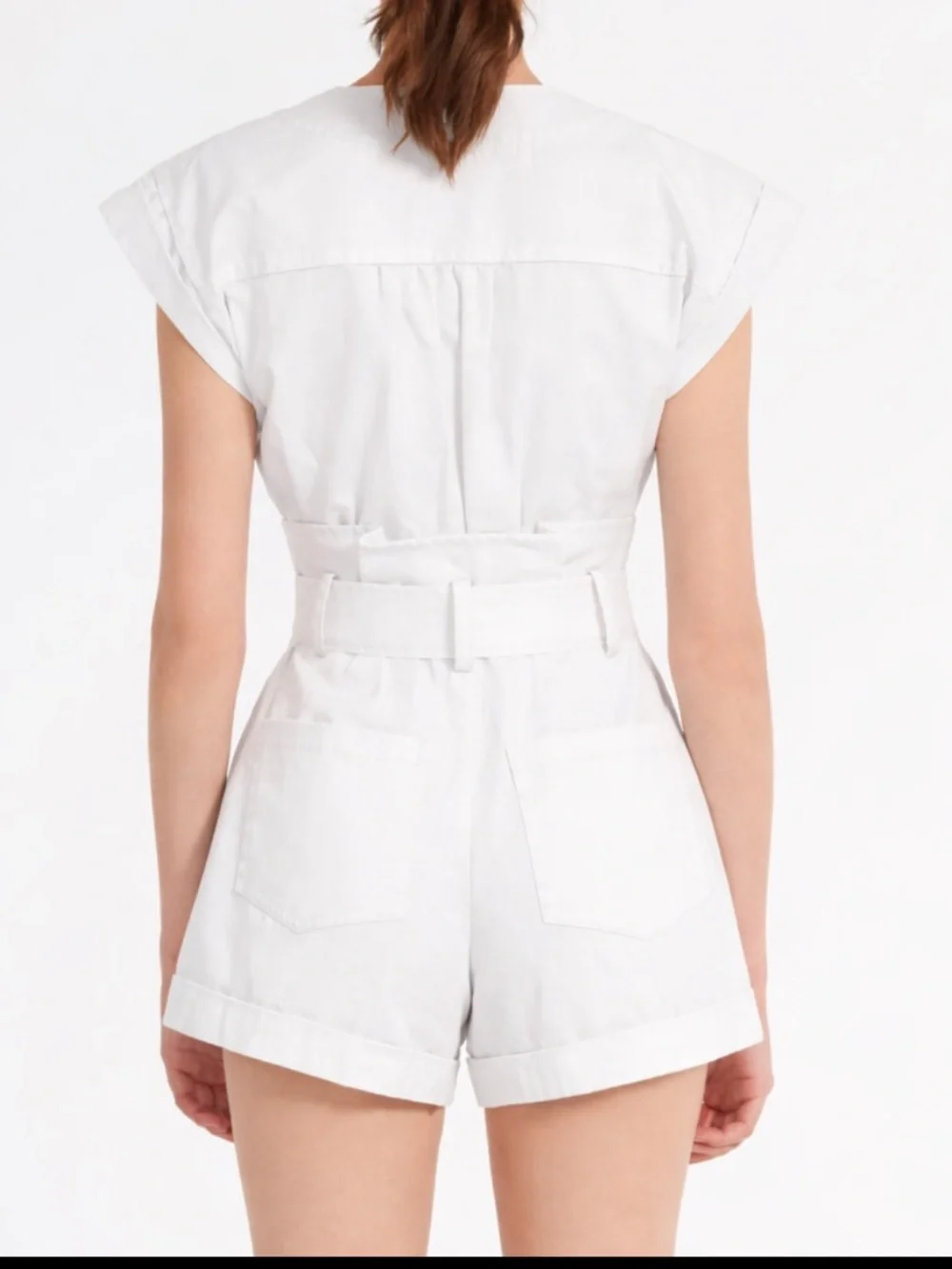 Marissa Webb Dixon paper bag cotton Romper white Dress Sz 4 pockets